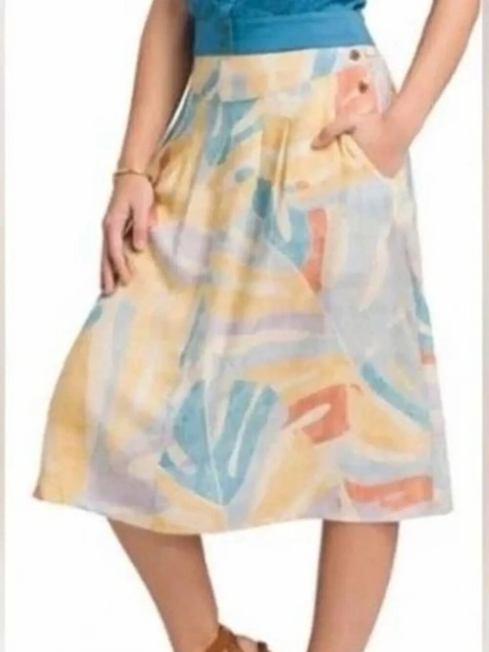 prAna Willow Sways Pastel Palm Print A-Line Midi Skirt